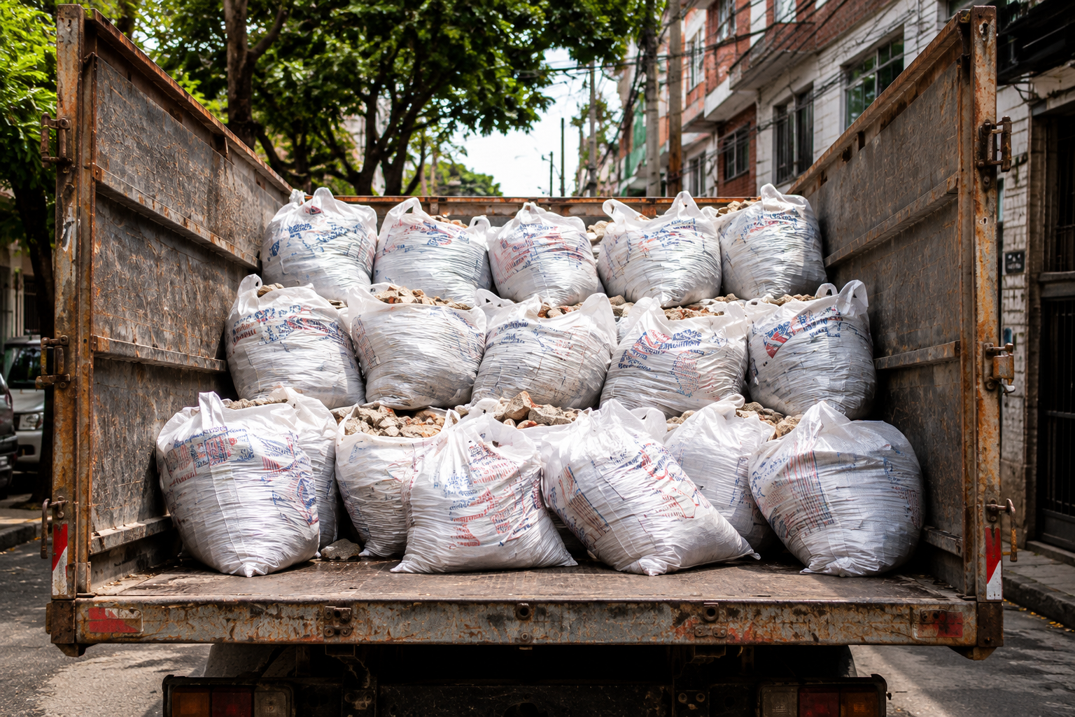 Bolsas de desmonte listas para cargar en un camión